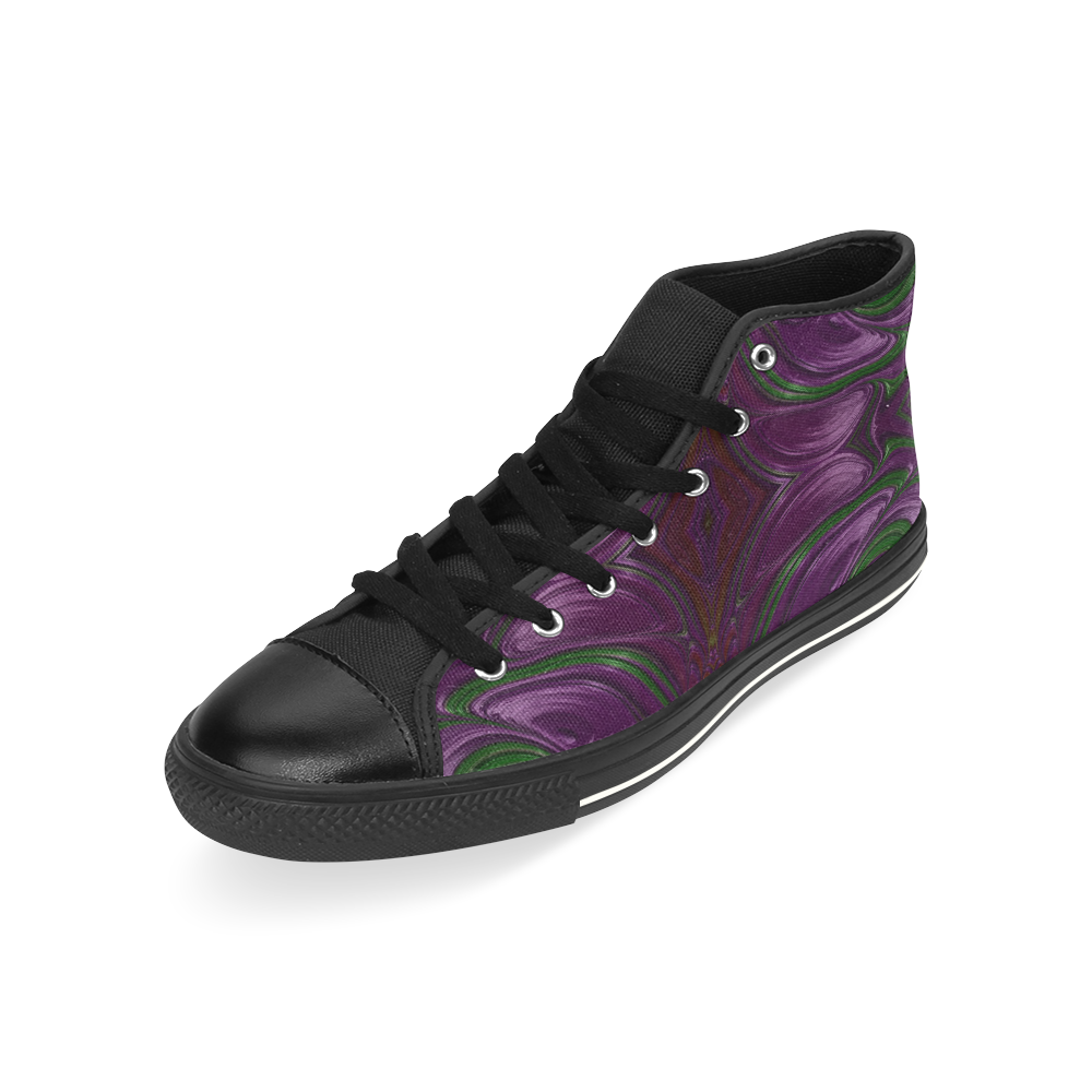 Emerald and Amethyst Jeweled Fractal Abstract High Top Canvas Shoes for Kid (Model 017)