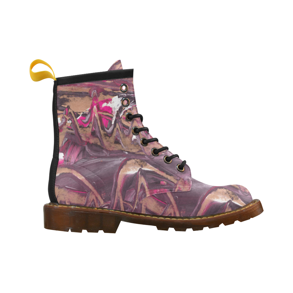 Abstract Acryl Painting plum brown pink High Grade PU Leather Martin Boots For Women Model 402H