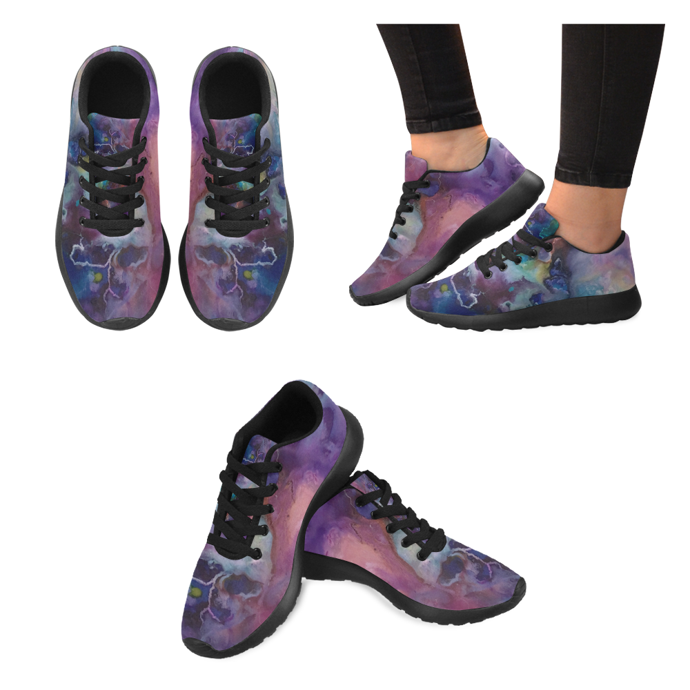 Abstract Watercolor Painting blue rose purple Women's Running Shoes/Large Size (Model 020)