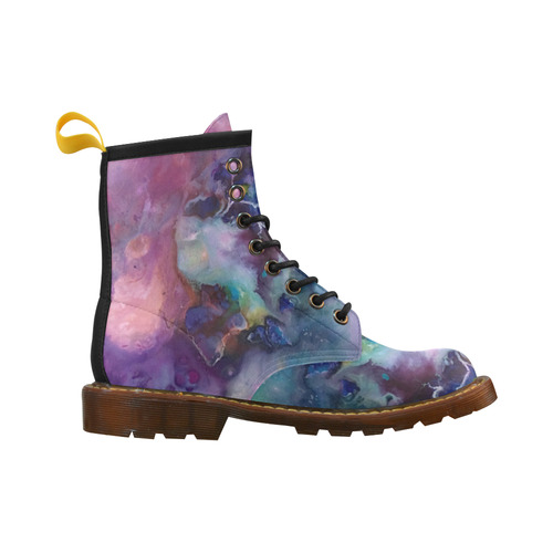 Abstract Watercolor Painting blue rose purple High Grade PU Leather Martin Boots For Women Model 402H
