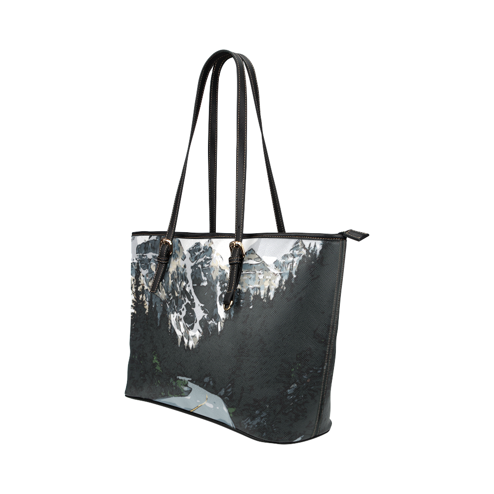 Mountain Road Canadian Rocky Mountain Landscape Leather Tote Bag/Large (Model 1651)