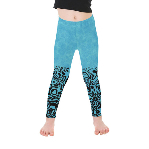 Modern PaperPrint turquoise by JamColors Kid's Ankle Length Leggings (Model L06)