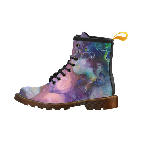 Abstract Watercolor Painting blue rose purple High Grade PU Leather Martin Boots For Women Model 402H