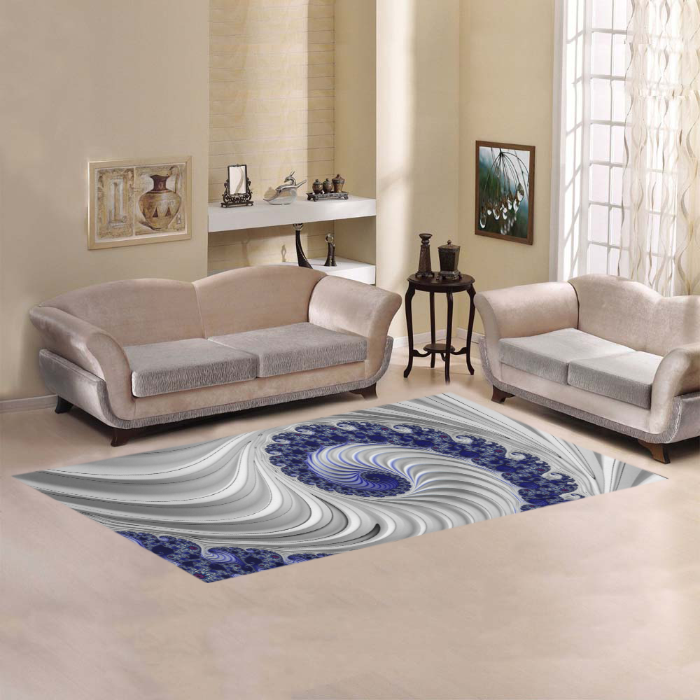 Blue Lines & Waves Abstract Fractal Art Area Rug 7'x3'3''