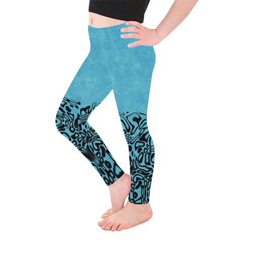 Modern PaperPrint turquoise by JamColors Kid's Ankle Length Leggings (Model L06)