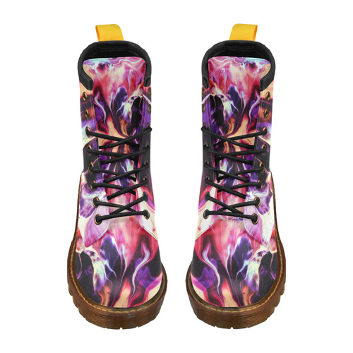 Abstract Watercolor Painting Crazy Fire High Grade PU Leather Martin Boots For Men Model 402H