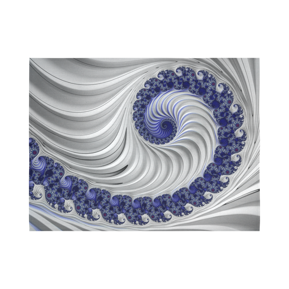 Blue Lines & Waves Abstract Fractal Art Cotton Linen Wall Tapestry 80"x 60"