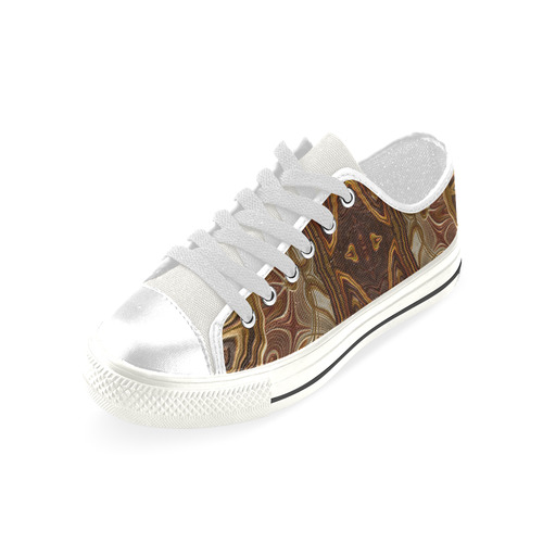 Petrified Wood Parquetry Fractal Abstract Low Top Canvas Shoes for Kid (Model 018)
