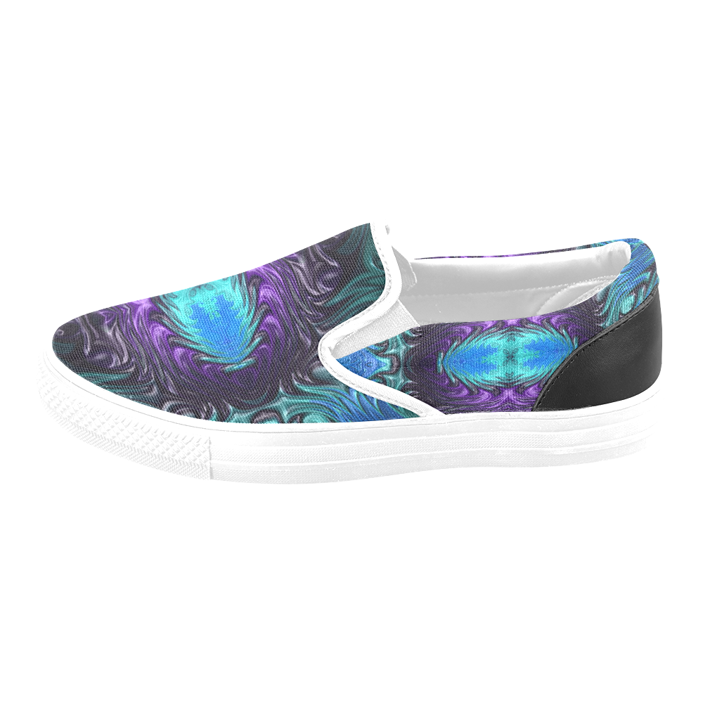 Amethyst Sapphire Turquoise Gems Fractal Abstract Women's Unusual Slip-on Canvas Shoes (Model 019)