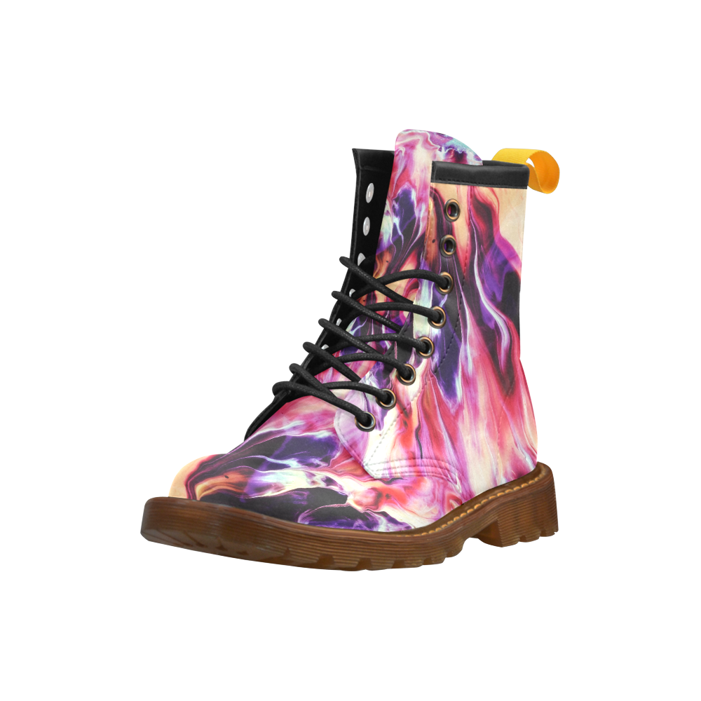 Abstract Watercolor Painting Crazy Fire High Grade PU Leather Martin Boots For Men Model 402H