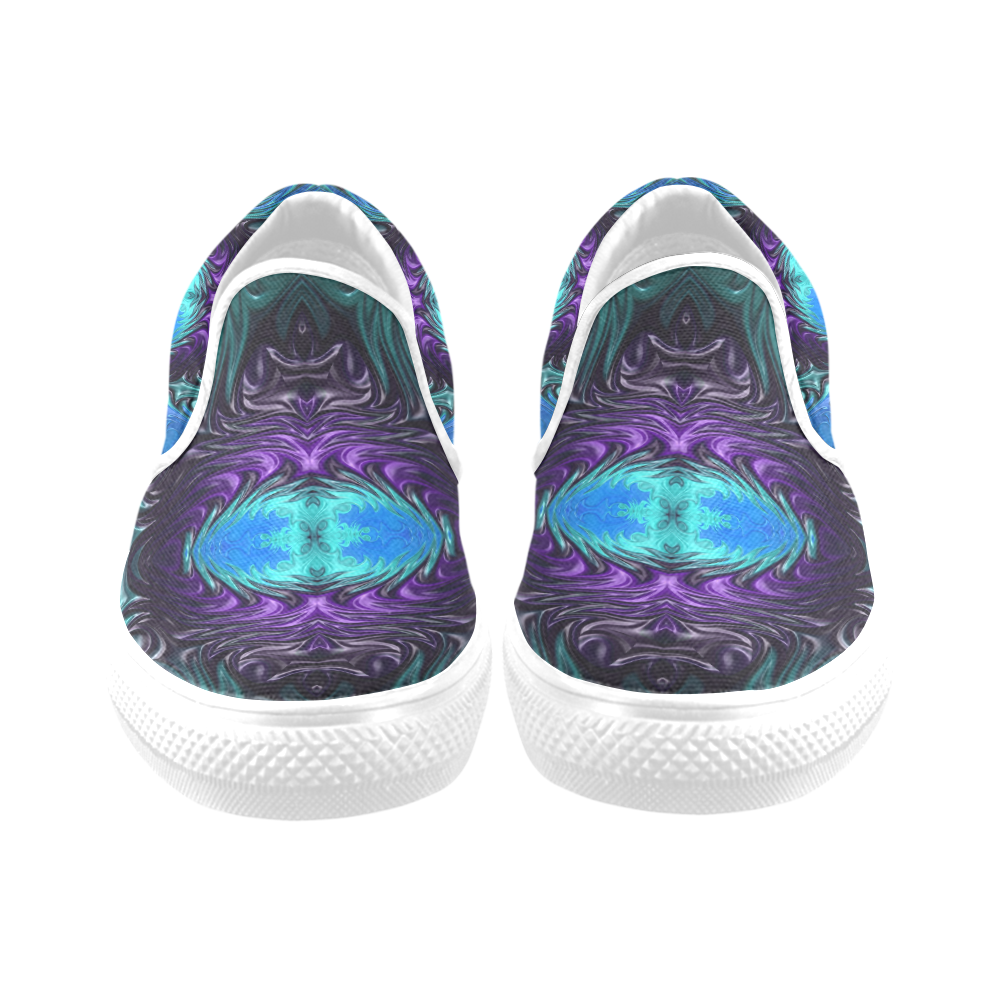 Amethyst Sapphire Turquoise Gems Fractal Abstract Women's Unusual Slip-on Canvas Shoes (Model 019)