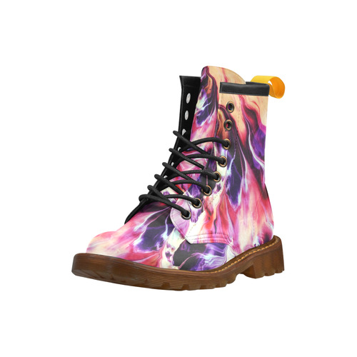 Abstract Watercolor Painting Crazy Fire High Grade PU Leather Martin Boots For Women Model 402H