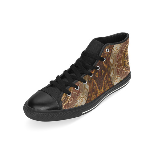 Petrified Wood Parquetry Fractal Abstract High Top Canvas Shoes for Kid (Model 017)