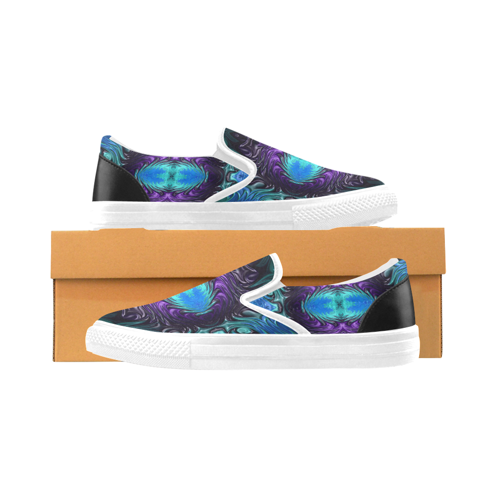 Amethyst Sapphire Turquoise Gems Fractal Abstract Women's Unusual Slip-on Canvas Shoes (Model 019)