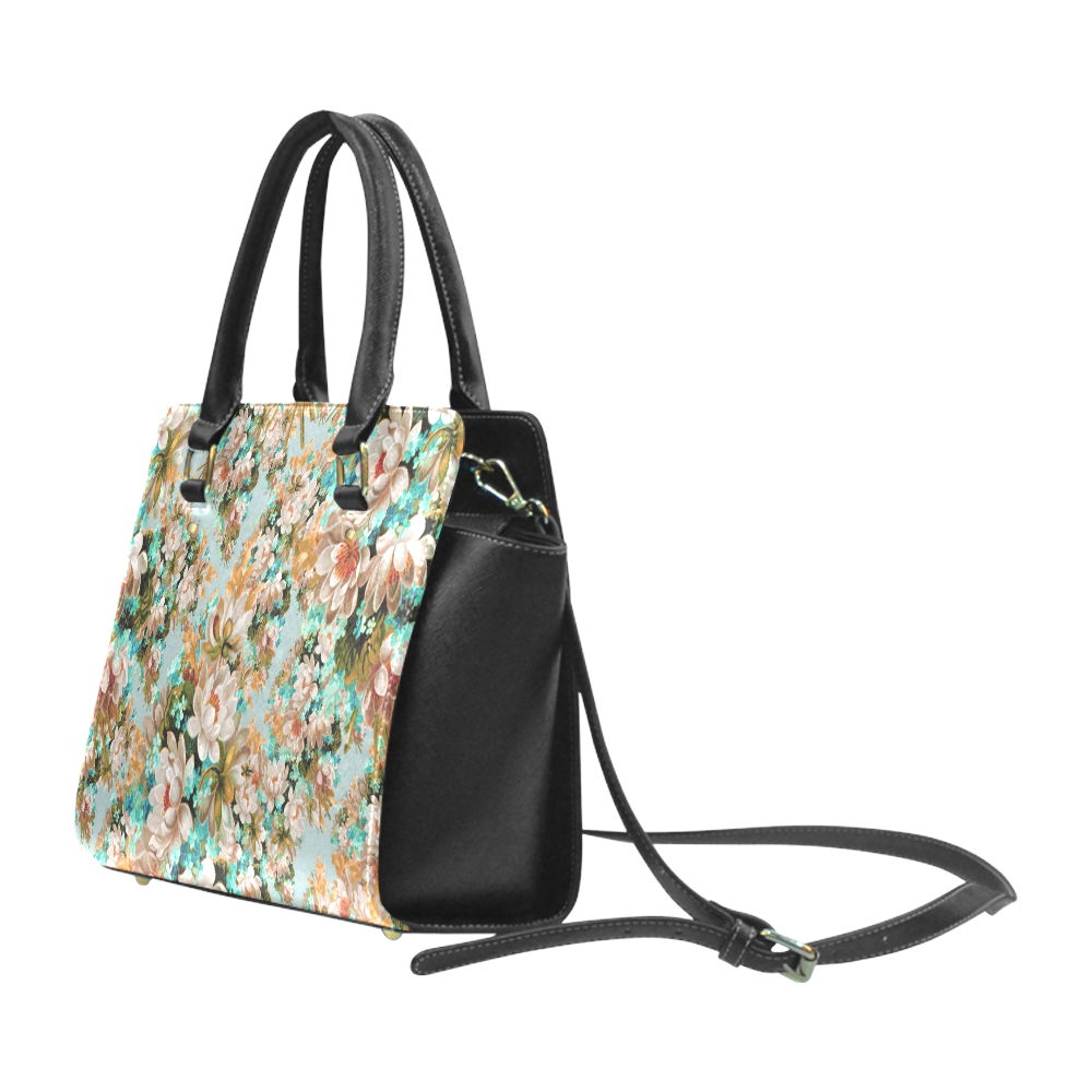Peach And Green Floral Classic Shoulder Handbag (Model 1653)