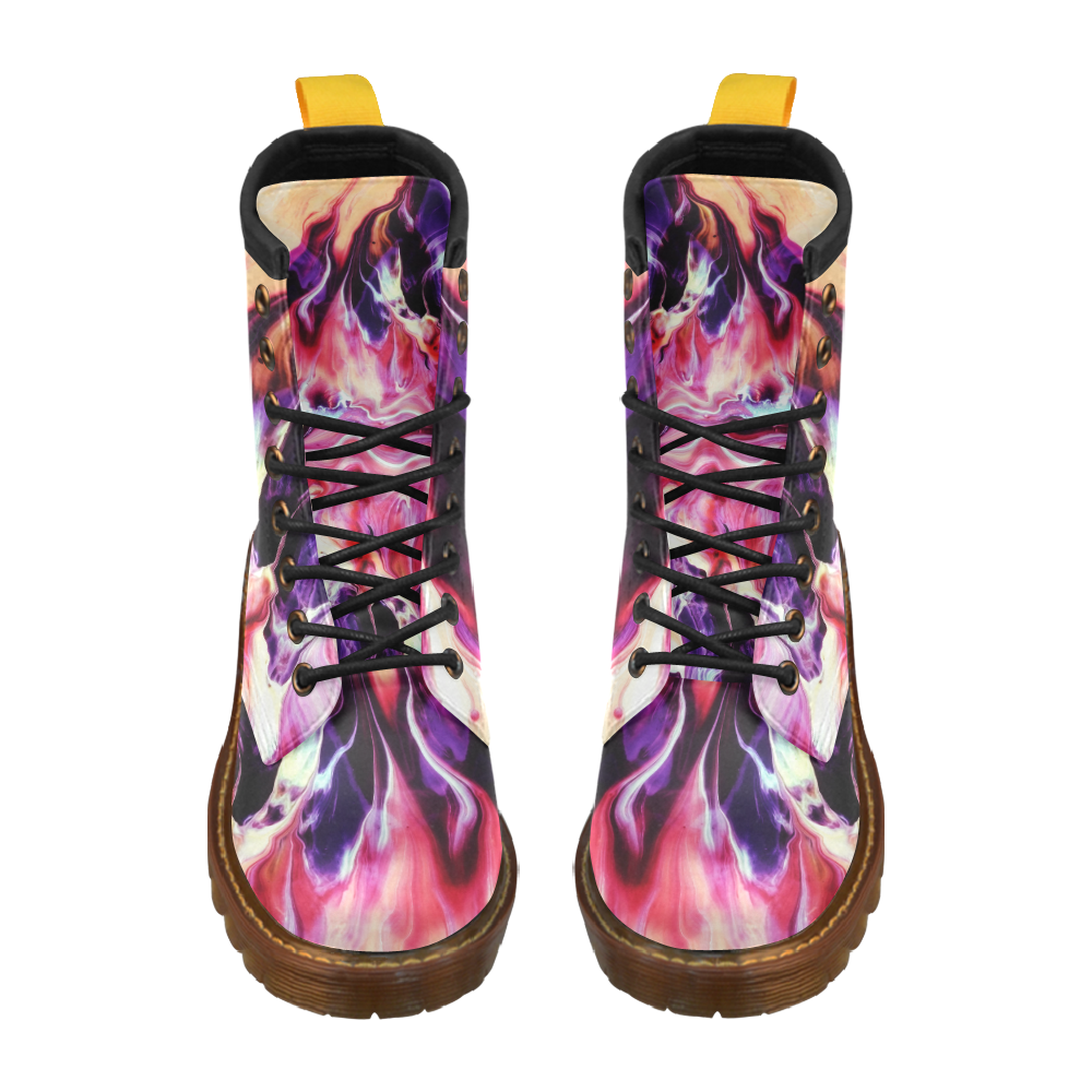 Abstract Watercolor Painting Crazy Fire High Grade PU Leather Martin Boots For Women Model 402H
