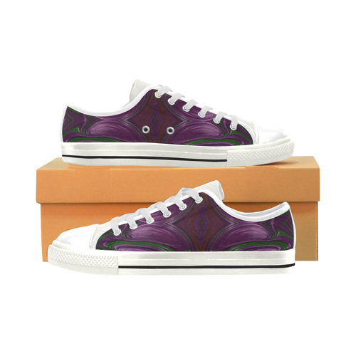 Emerald and Amethyst Jeweled Fractal Abstract Low Top Canvas Shoes for Kid (Model 018)