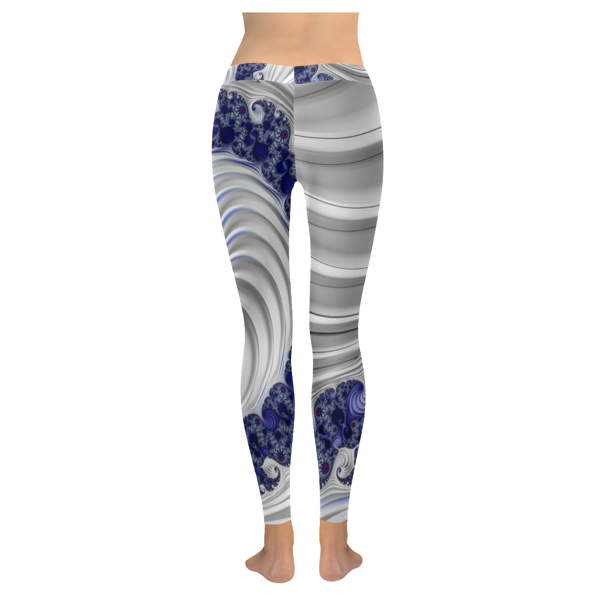 Blue Lines & Waves Abstract Fractal Art Women's Low Rise Leggings (Invisible Stitch) (Model L05)