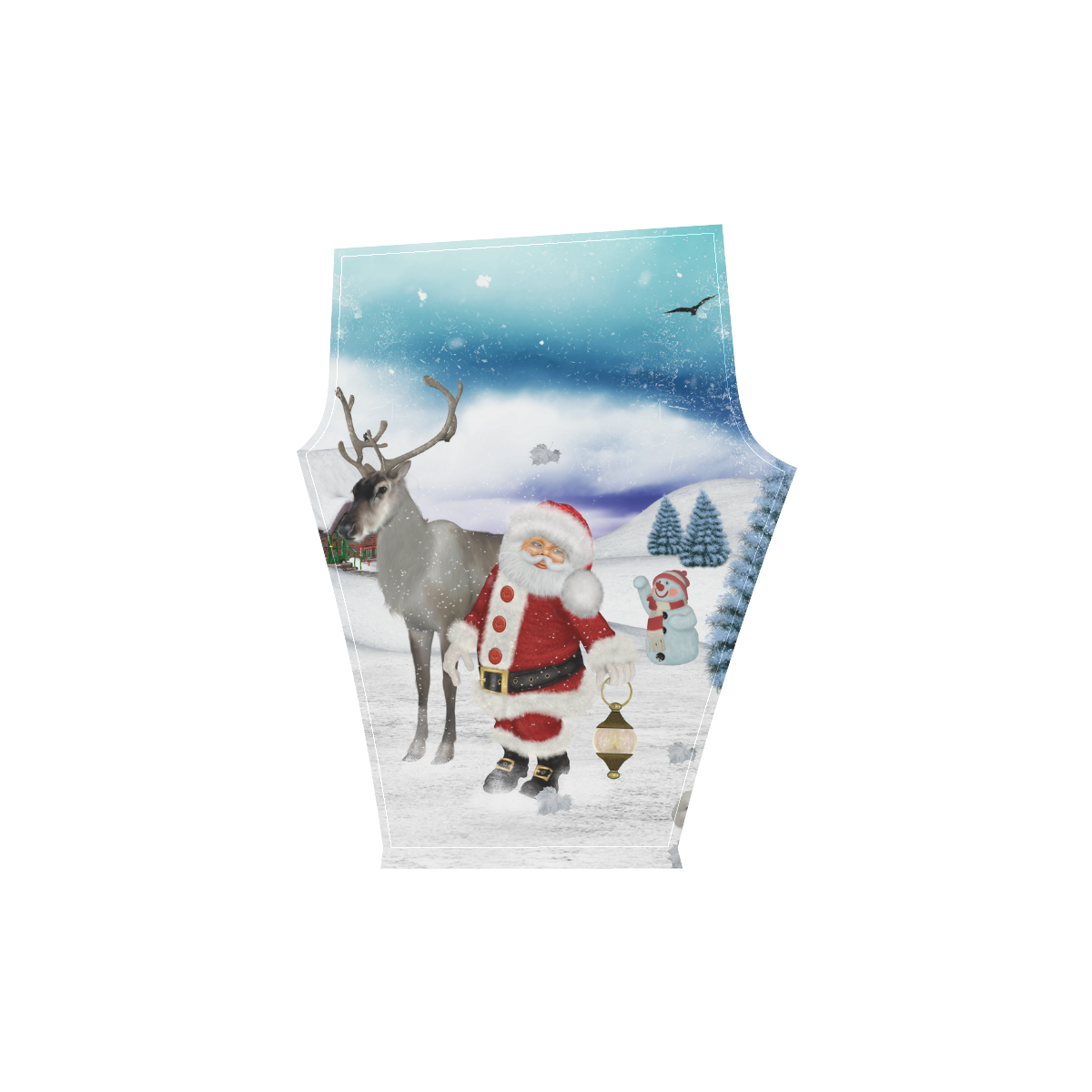 Christmas, Santa Claus with reindeer Women's Low Rise Capri Leggings (Invisible Stitch) (Model L08)