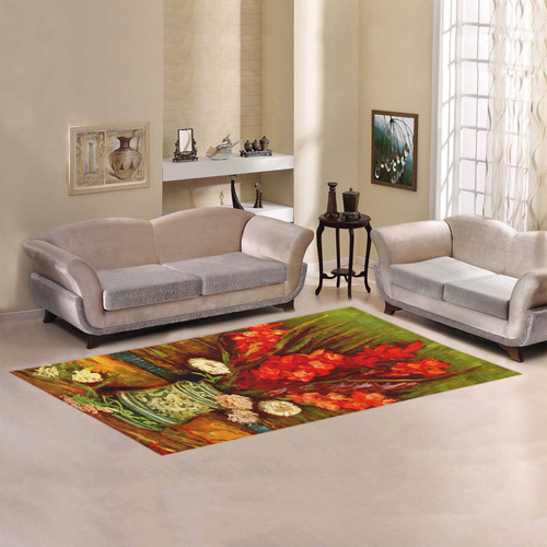 Van Gogh Red Gladioli Floral Fine Art Area Rug 7'x3'3''