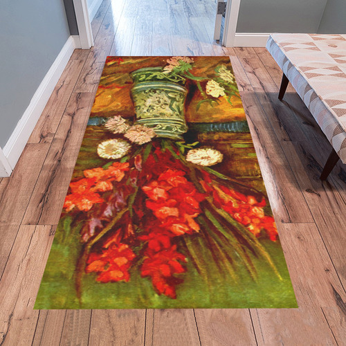 Van Gogh Red Gladioli Floral Fine Art Area Rug 7'x3'3''