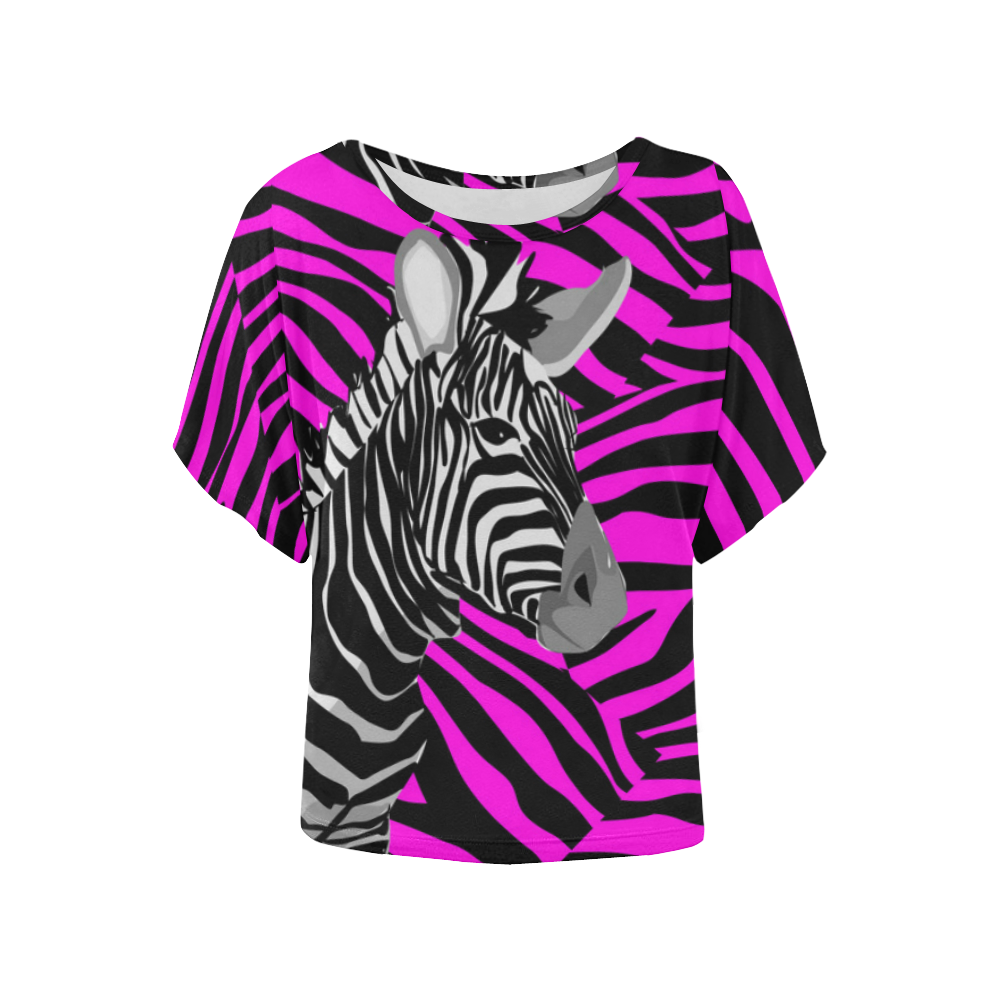 Skeptically looking ZEBRA on Pink Zebra Stripes Women's Batwing-Sleeved ...