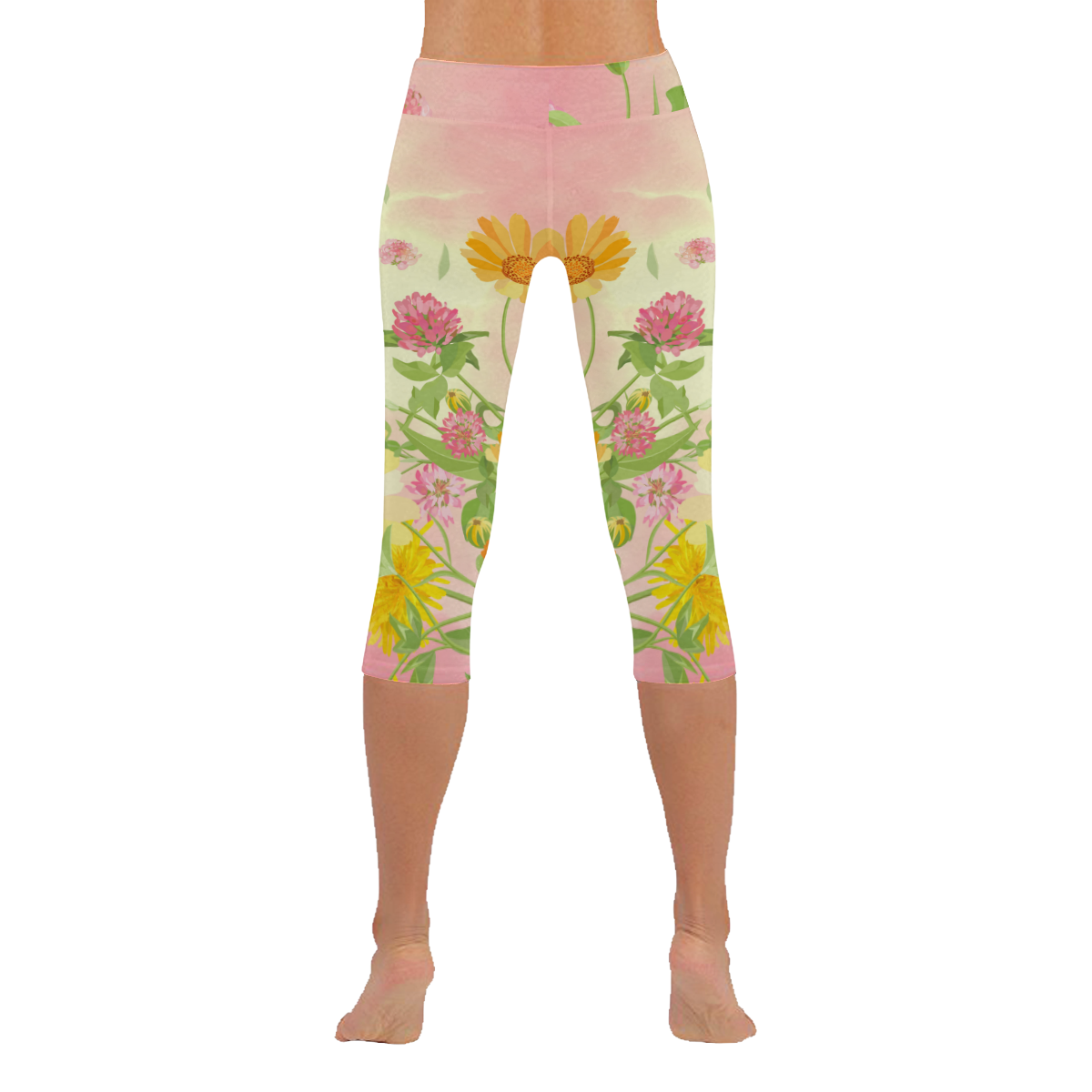 Wonderful flowers, soft colors Women's Low Rise Capri Leggings (Invisible Stitch) (Model L08)