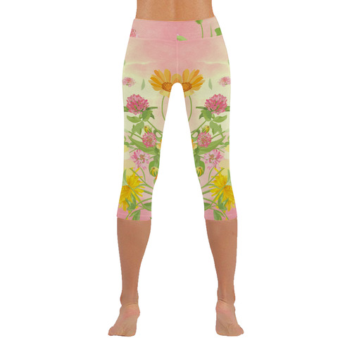 Wonderful flowers, soft colors Women's Low Rise Capri Leggings (Invisible Stitch) (Model L08)