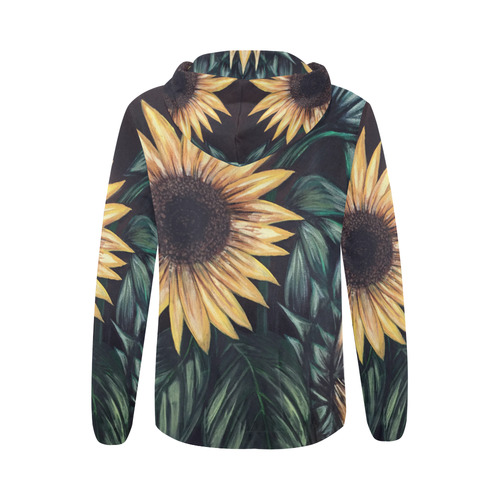 Sunflower Print Women's Zip Up Hoodie