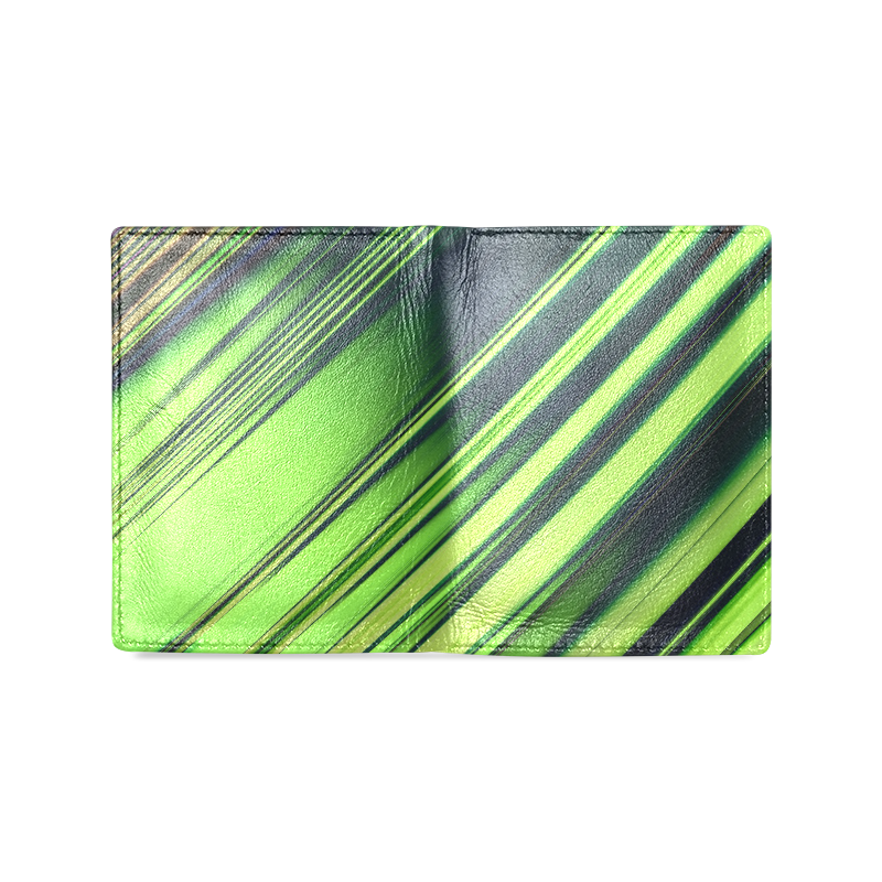 Diagonal Green/Black Abstract Men's Leather Wallet (Model 1612)