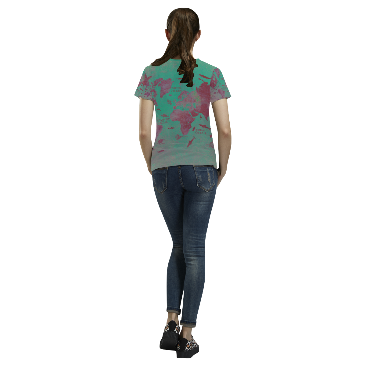 world map #world #map All Over Print T-Shirt for Women (USA Size) (Model T40)