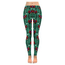 Rockabilly stripes and bows - green Women's Low Rise Leggings (Invisible Stitch) (Model L05)