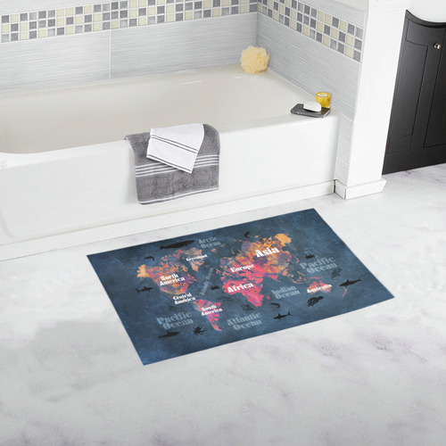 world map #world #map Bath Rug 16''x 28''