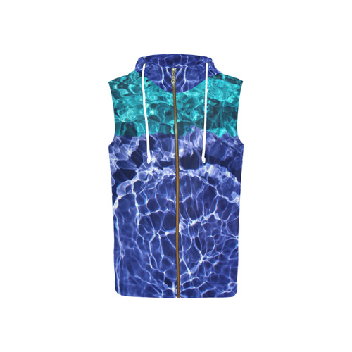 Electric Blue Globes All Over Print Sleeveless Zip Up Hoodie for Women (Model H16)