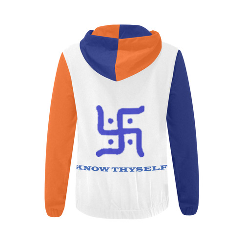 Blue/Orange Swastika Women Zip Up Hoodie All Over Print Full Zip Hoodie for Women (Model H14)