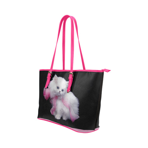 Pink Cat Leather Tote Bag/Large (Model 1651)