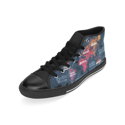 world map #world #map High Top Canvas Women's Shoes/Large Size (Model 017)