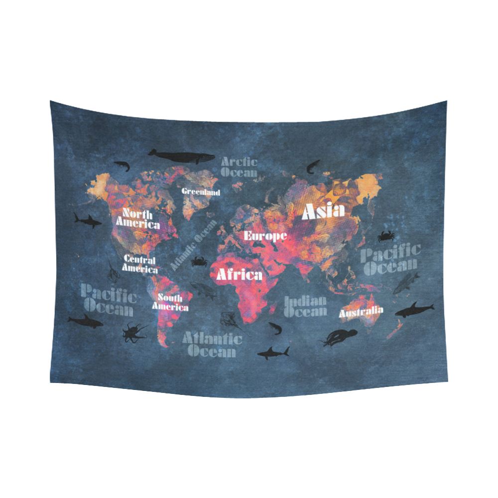 world map #world #map Cotton Linen Wall Tapestry 80"x 60"