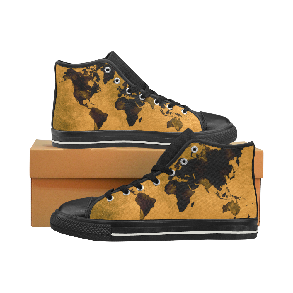 world map #world #map High Top Canvas Shoes for Kid (Model 017)