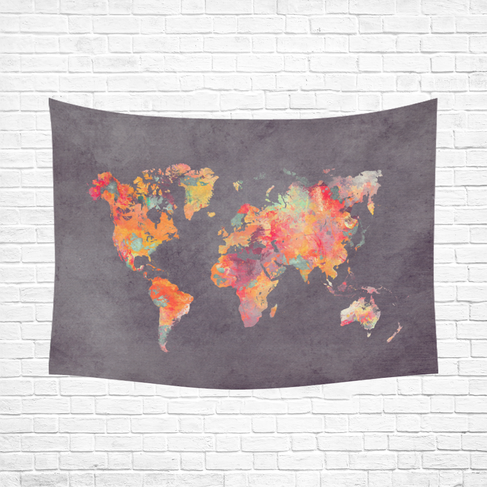 world map #world #map Cotton Linen Wall Tapestry 80"x 60"