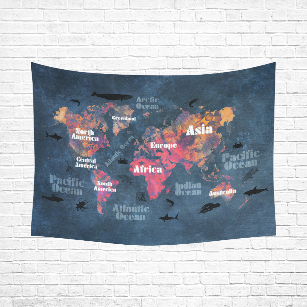 world map #world #map Cotton Linen Wall Tapestry 80"x 60"