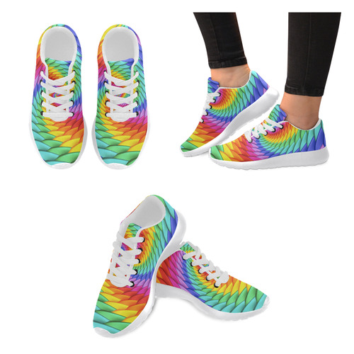 Psychedelic Rainbow Spiral Women's Running Shoes/Large Size (Model 020)