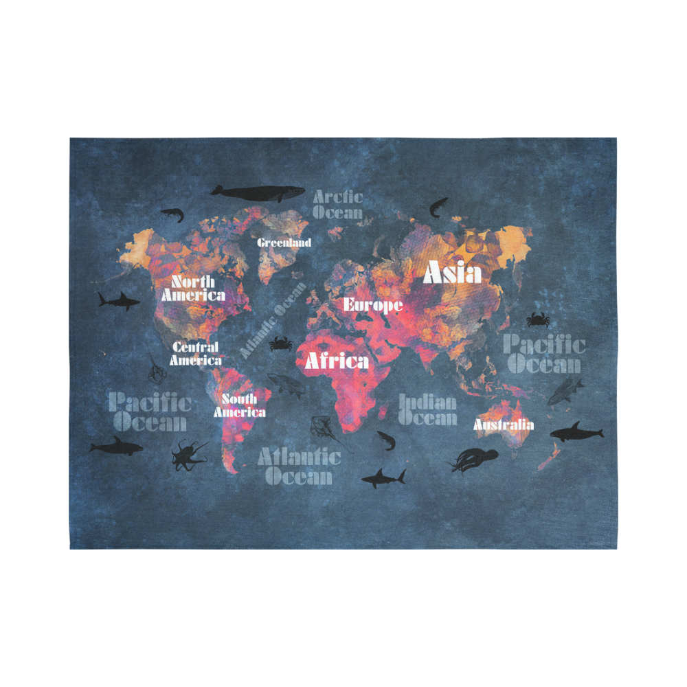 world map #world #map Cotton Linen Wall Tapestry 80"x 60"