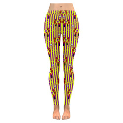 Rockabilly stripes and bows Women's Low Rise Leggings (Invisible Stitch) (Model L05)