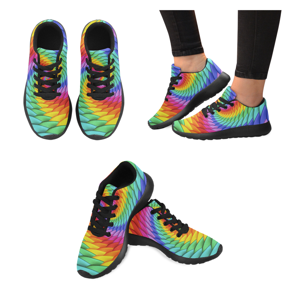 Psychedelic Rainbow Spiral Men's Running Shoes/Large Size (Model 020)