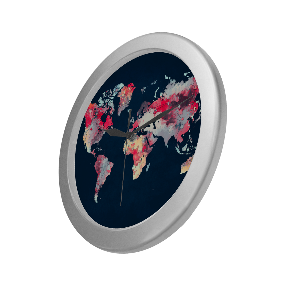 world map #world #map Silver Color Wall Clock