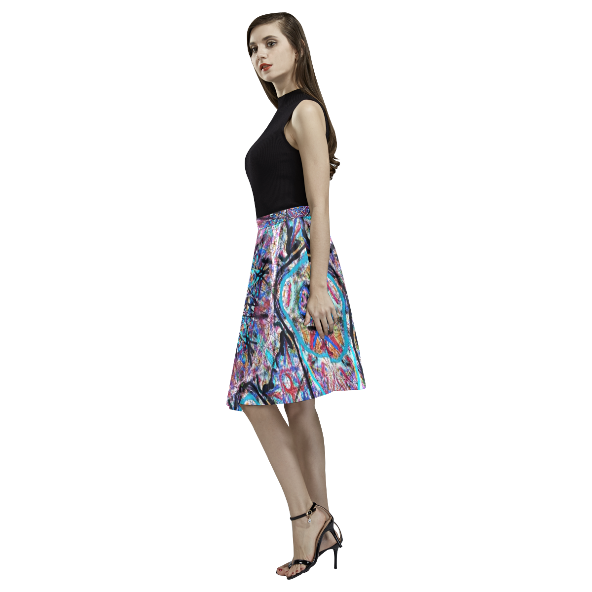 Thleudron Women's Dream Catcher Melete Pleated Midi Skirt (Model D15)