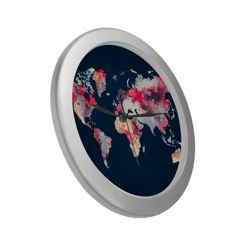 world map #world #map Silver Color Wall Clock