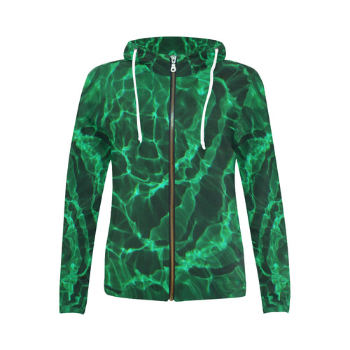 Green Dive All Over Print Full Zip Hoodie for Women (Model H14)