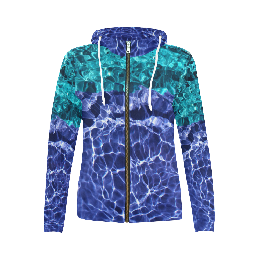 Electric Blue Globes All Over Print Full Zip Hoodie for Women (Model H14)